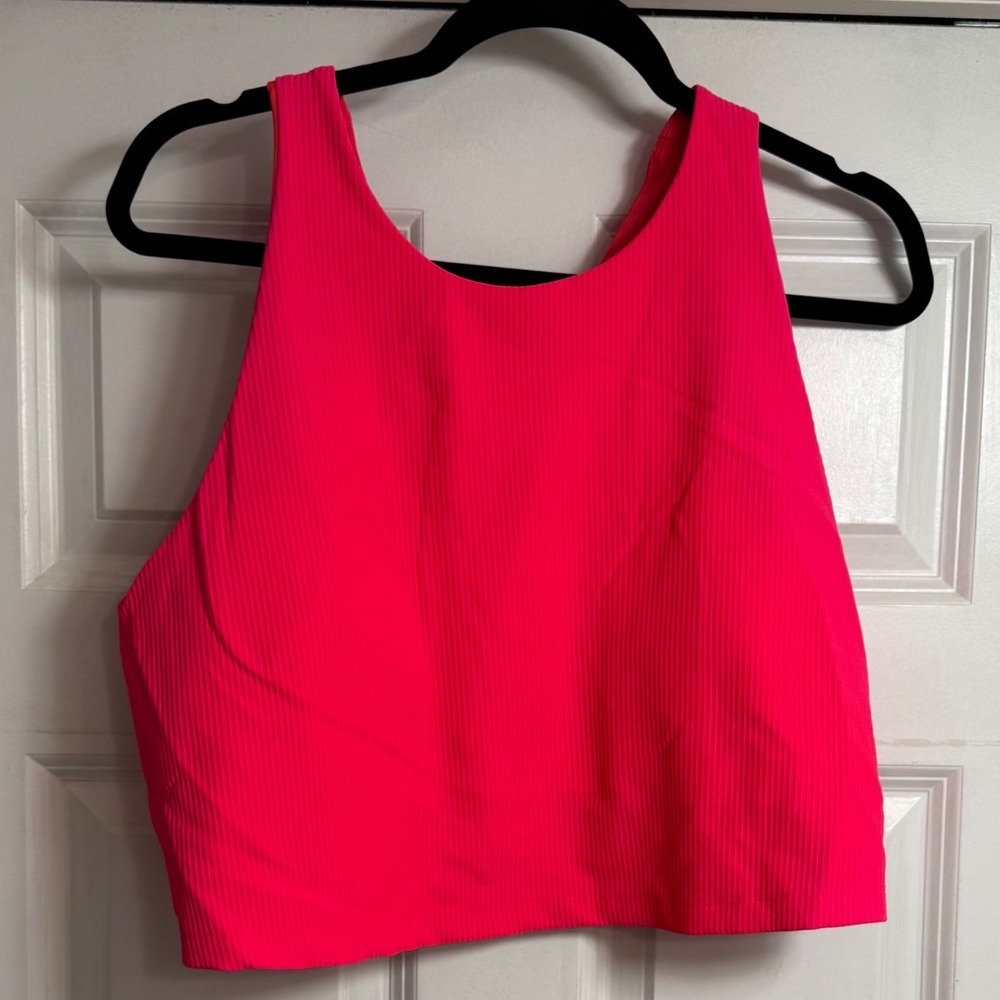 Vively Womens 2X Neon Pink Longline Ribbed Sports Bra‎ Fast Dri NWT High Neck